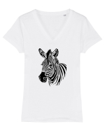 ZEBRA monocrom - alb / negru Tricou mânecă scurtă guler V Damă Evoker