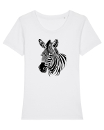 ZEBRA monocrom - alb / negru Tricou mânecă scurtă guler larg fitted Damă Expresser