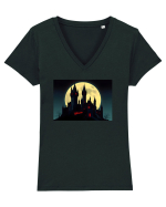 HALLOWEEN AT DRACULA`S CASTLE Tricou mânecă scurtă guler V Damă Evoker