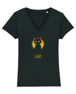 PISICA NEAGRA, ORA 13 / CEASUL  RAU Tricou mânecă scurtă guler V Damă Evoker