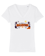 HAPPY HALLOWEEN - inimioare, casute, dovleci, luna plina Tricou mânecă scurtă guler V Damă Evoker