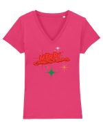 Merry Christmas  Tricou mânecă scurtă guler V Damă Evoker