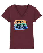 Speed. Power.  Passion.  Tricou mânecă scurtă guler V Damă Evoker