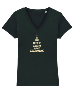 KEEP CALM & EAT COZONAC - CRACIUN - SARBATORI IARNA Tricou mânecă scurtă guler V Damă Evoker