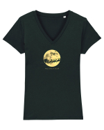 MOS CRACIUN EXISTA - Mos Craciun & sanie & reni & luna Tricou mânecă scurtă guler V Damă Evoker