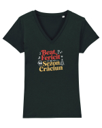 BEAT, FERICIT =  SEZON CRACIUN Tricou mânecă scurtă guler V Damă Evoker