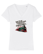 LOVI-TE-AR TRENUL...FERICIRII, TRASNI-TE-AR FULGERUL IUBIRII! URARE FUNNY 2 Tricou mânecă scurtă guler V Damă Evoker