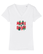 MERRY & BRIGHT  - CRACIUN Tricou mânecă scurtă guler V Damă Evoker