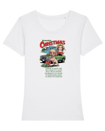 ROMANIAN CHRISTMAS - CRACIUNUL ROMANESC - URARE AMUZANTA - JEEP - MADONNA Tricou mânecă scurtă guler larg fitted Damă Expresser