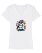 CHILL  VIBES ONLY  - OM DE ZAPADA COOL 2 Tricou mânecă scurtă guler V Damă Evoker