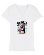 `ICE TO MEET YOU! - pinguin simpatic cool Tricou mânecă scurtă guler V Damă Evoker