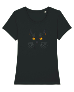 PISICA NEAGRA OCHI PORTOCALII Tricou mânecă scurtă guler larg fitted Damă Expresser