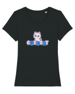 Cute cat Tricou mânecă scurtă guler larg fitted Damă Expresser
