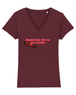 Reparam tot ce are motor  Tricou mânecă scurtă guler V Damă Evoker