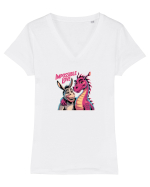 IMPOSSIBLE LOVE - IUBIRE IMPOSIBILA - magar & dragonita Tricou mânecă scurtă guler V Damă Evoker