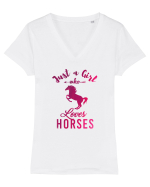 Love Horses Tricou mânecă scurtă guler V Damă Evoker