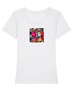 IUBIRE - INIMA - CUPLU  - GEOMETRIC - CUBIST Tricou mânecă scurtă guler larg fitted Damă Expresser