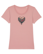 DRAGOBETE - VALENTINE`S DAY - INIMA - FLORI stil tatuaj Tricou mânecă scurtă guler larg fitted Damă Expresser