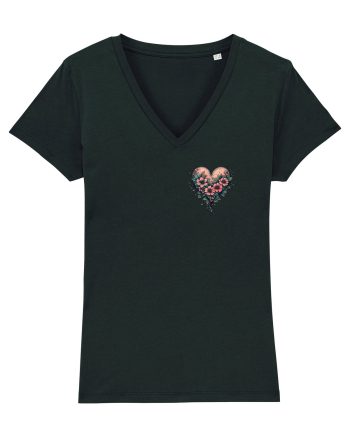 DRAGOBETE - VALENTINE`S DAY - INIMA - FLORI stil tatuaj - lateral Black