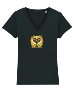 DRAGOBETE VIBES - INIMA - COPAC - FLORI - TRADITIONAL - ROMANESC Tricou mânecă scurtă guler V Damă Evoker