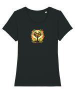 DRAGOBETE VIBES - INIMA - COPAC - FLORI - TRADITIONAL - ROMANESC Tricou mânecă scurtă guler larg fitted Damă Expresser