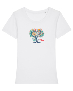 DRAGOBETE  -- VIBES -  INIMA - COPAC - FLORI - TRADITIONAL - ROMANESC  Tricou mânecă scurtă guler larg fitted Damă Expresser