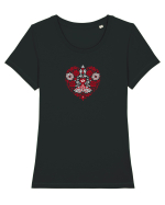  INIMA  -  IUBIRE -CUSATURA - BRODERIE - TRADITIONAL - ROMANESC Tricou mânecă scurtă guler larg fitted Damă Expresser