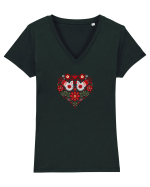  INIMA  -  IUBIRE - CUSATURA - BRODERIE - TRADITIONAL - ROMANESC 3 Tricou mânecă scurtă guler V Damă Evoker