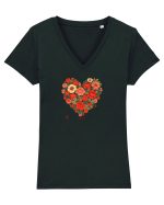 LOVE BLOSSOMS -  INIMA  -  IUBIRE - ARTA JAPONEZA - FLORI Tricou mânecă scurtă guler V Damă Evoker