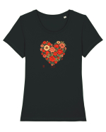 LOVE BLOSSOMS -  INIMA  -  IUBIRE - ARTA JAPONEZA - FLORI Tricou mânecă scurtă guler larg fitted Damă Expresser
