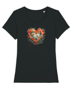LOVE BLOSSOMS - SAKURA - FLORI CIRES -  INIMA  -  IUBIRE - ARTA JAPONEZA Tricou mânecă scurtă guler larg fitted Damă Expresser