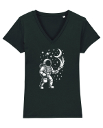 Astronaut pictor în spațiu – ilustratie cosmică Tricou mânecă scurtă guler V Damă Evoker