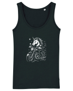 Unicorn biker pe motocicletă – ilustrație alb-negru rebelă Maiou Damă Dreamer