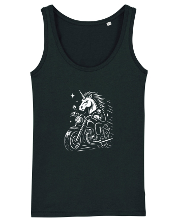 Unicorn biker pe motocicletă – ilustrație alb-negru rebelă Black