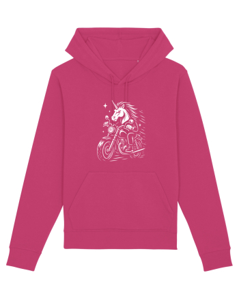 Unicorn biker pe motocicletă – ilustrație alb-negru rebelă Raspberry