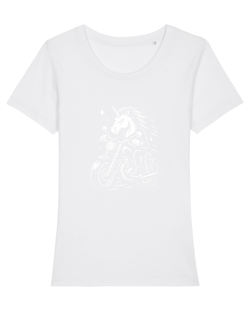Unicorn biker pe motocicletă – ilustrație alb-negru rebelă White