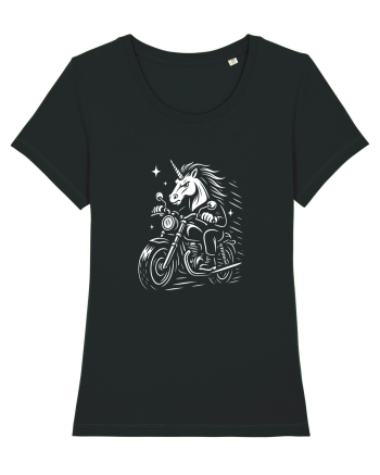 Unicorn biker pe motocicletă – ilustrație alb-negru rebelă Black
