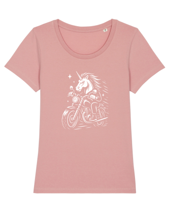 Unicorn biker pe motocicletă – ilustrație alb-negru rebelă Canyon Pink