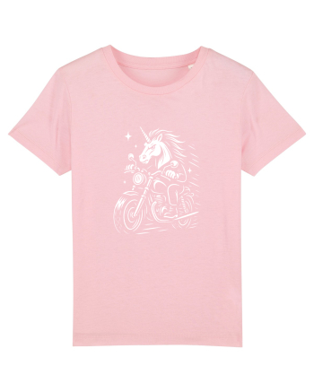 Unicorn biker pe motocicletă – ilustrație alb-negru rebelă Cotton Pink