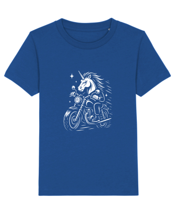 Unicorn biker pe motocicletă – ilustrație alb-negru rebelă Majorelle Blue