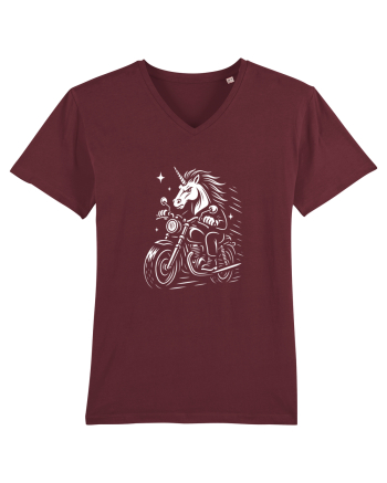 Unicorn biker pe motocicletă – ilustrație alb-negru rebelă Burgundy