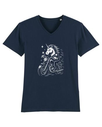 Unicorn biker pe motocicletă – ilustrație alb-negru rebelă French Navy
