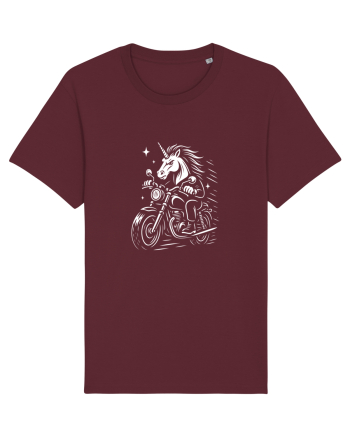 Unicorn biker pe motocicletă – ilustrație alb-negru rebelă Burgundy