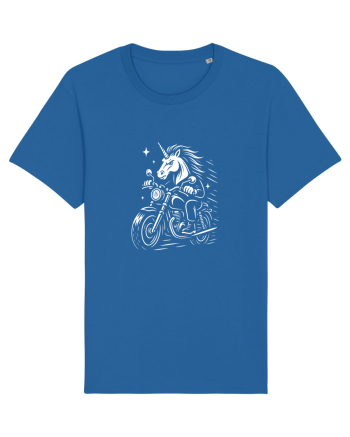 Unicorn biker pe motocicletă – ilustrație alb-negru rebelă Royal Blue