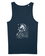 Unicorn biker pe motocicletă – ilustrație alb-negru rebelă Maiou Bărbat Runs