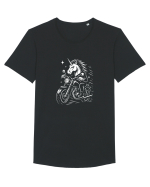 Unicorn biker pe motocicletă – ilustrație alb-negru rebelă Tricou mânecă scurtă guler larg Bărbat Skater