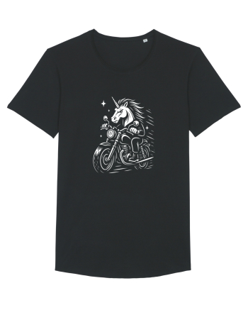 Unicorn biker pe motocicletă – ilustrație alb-negru rebelă Black