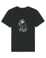 Leneș pe skateboard – ilustrație alb-negru cool Tricou mânecă scurtă Unisex Rocker