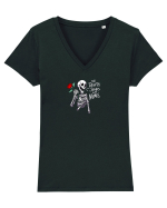 UNTIL DEATH SENDS US MEMES - schelet cu trandafir Tricou mânecă scurtă guler V Damă Evoker