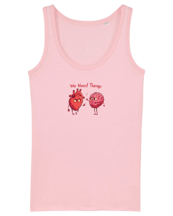 WE NEED THERAPY - AVEM NEVOIE DE TERAPIE - inima certata cu creierul Cotton Pink